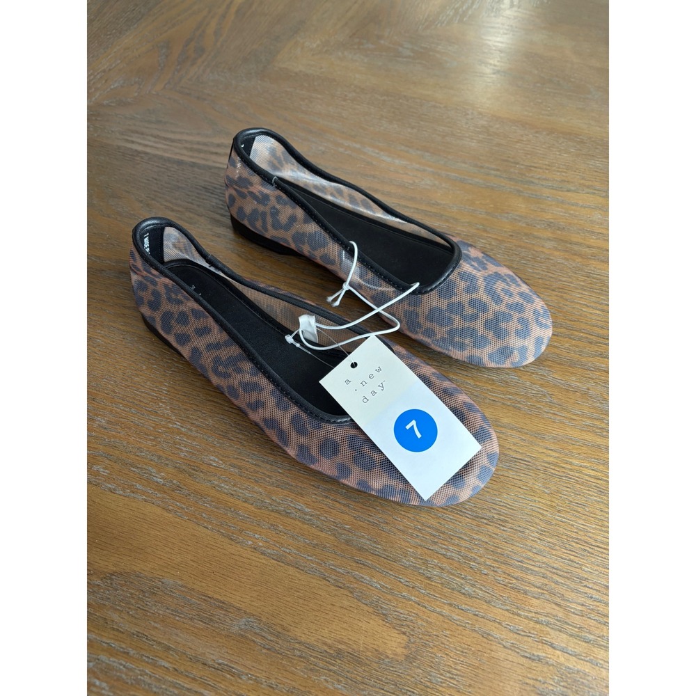 A New Day Womens Leopard Mesh Ballet Flats Brown Animal Print Size 7 NEW